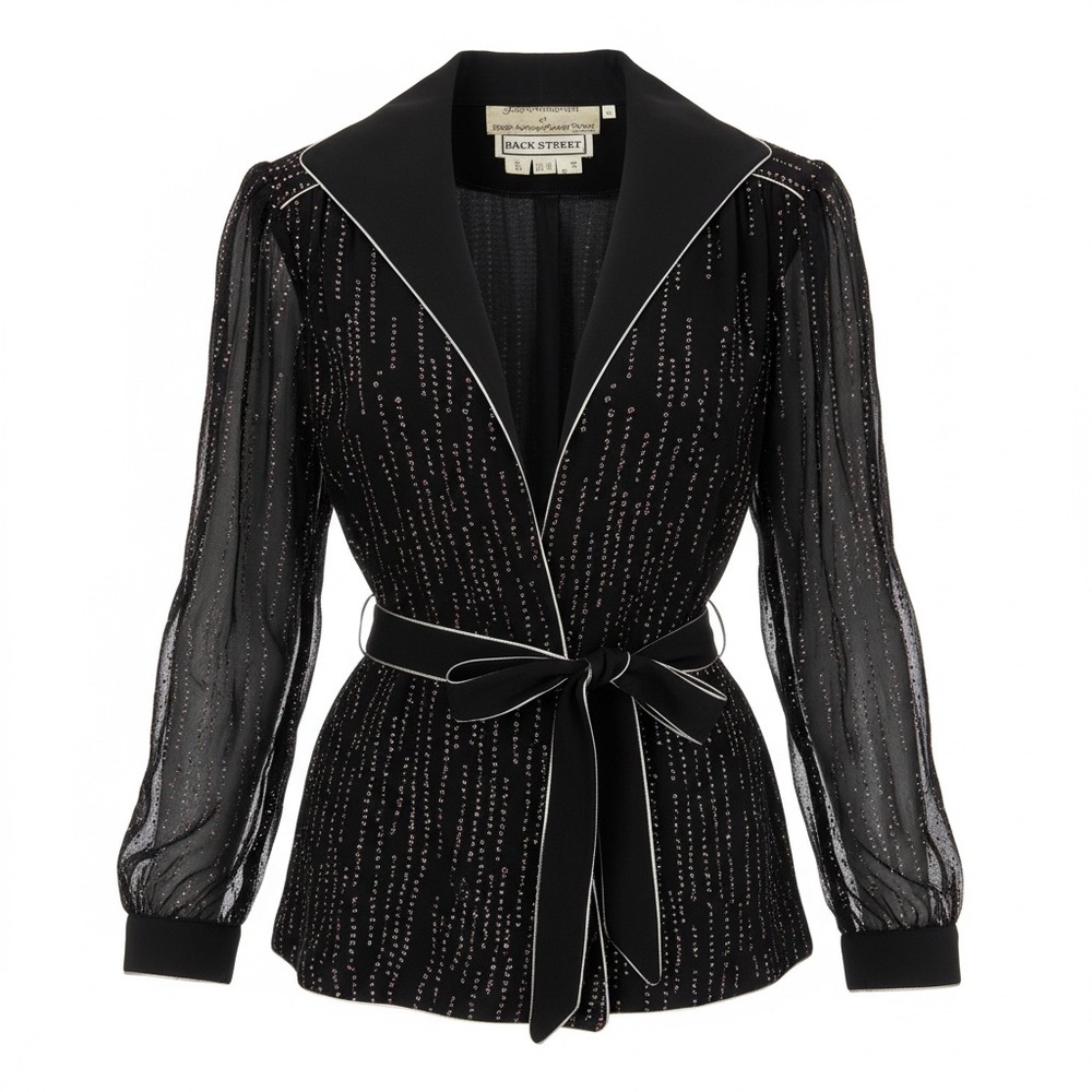 Vintage 1970s Janice Wainwright Back Street Sheer Crystal Evening Jacket Blouse